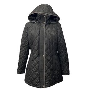 Black Diamond Quilted Hood Puffer Jacket Women Coat L Hipster Marc NY Andrew